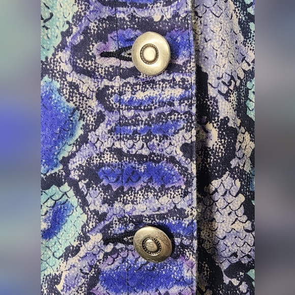Hearts of Palm Blue / Green Snakeskin Print Lightweight Waist Line Jacket Sz 18 - Picture 6 of 9